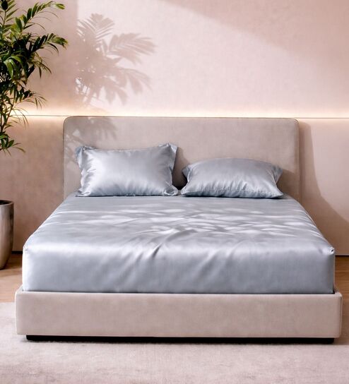 Steel Blue Faux Silk Solid King Size Bedsheet with 2 Pillow Covers